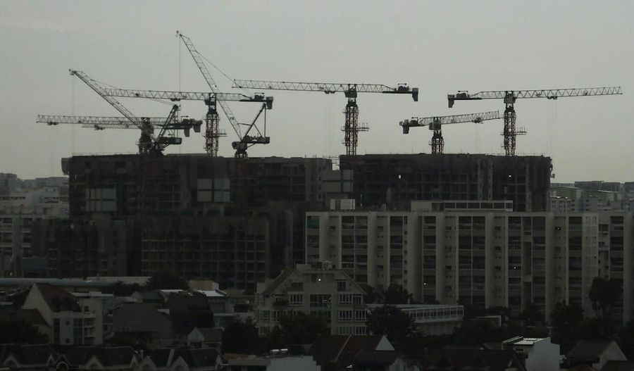 New launch condominium construction site with cranes
