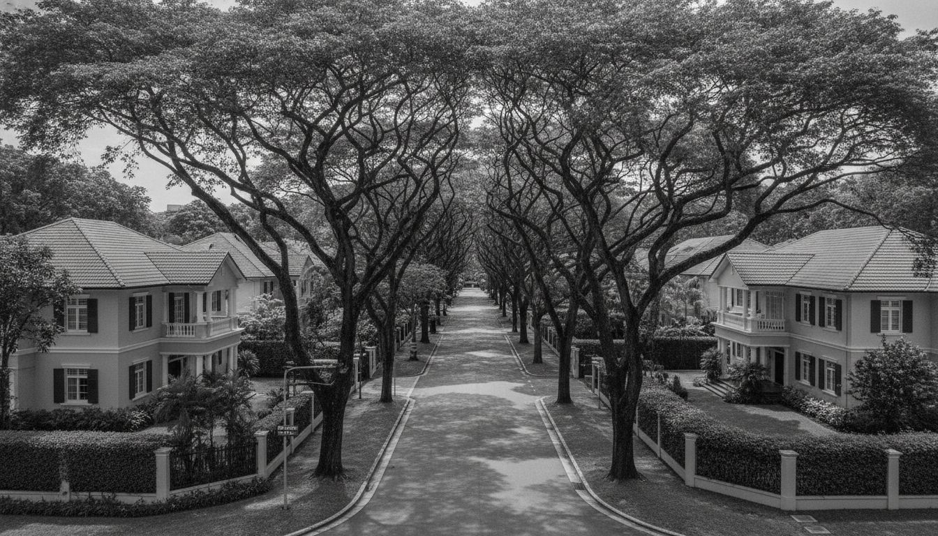 Quiet tree-lined residential street with landed homes in Watten Estate, Bukit Timah