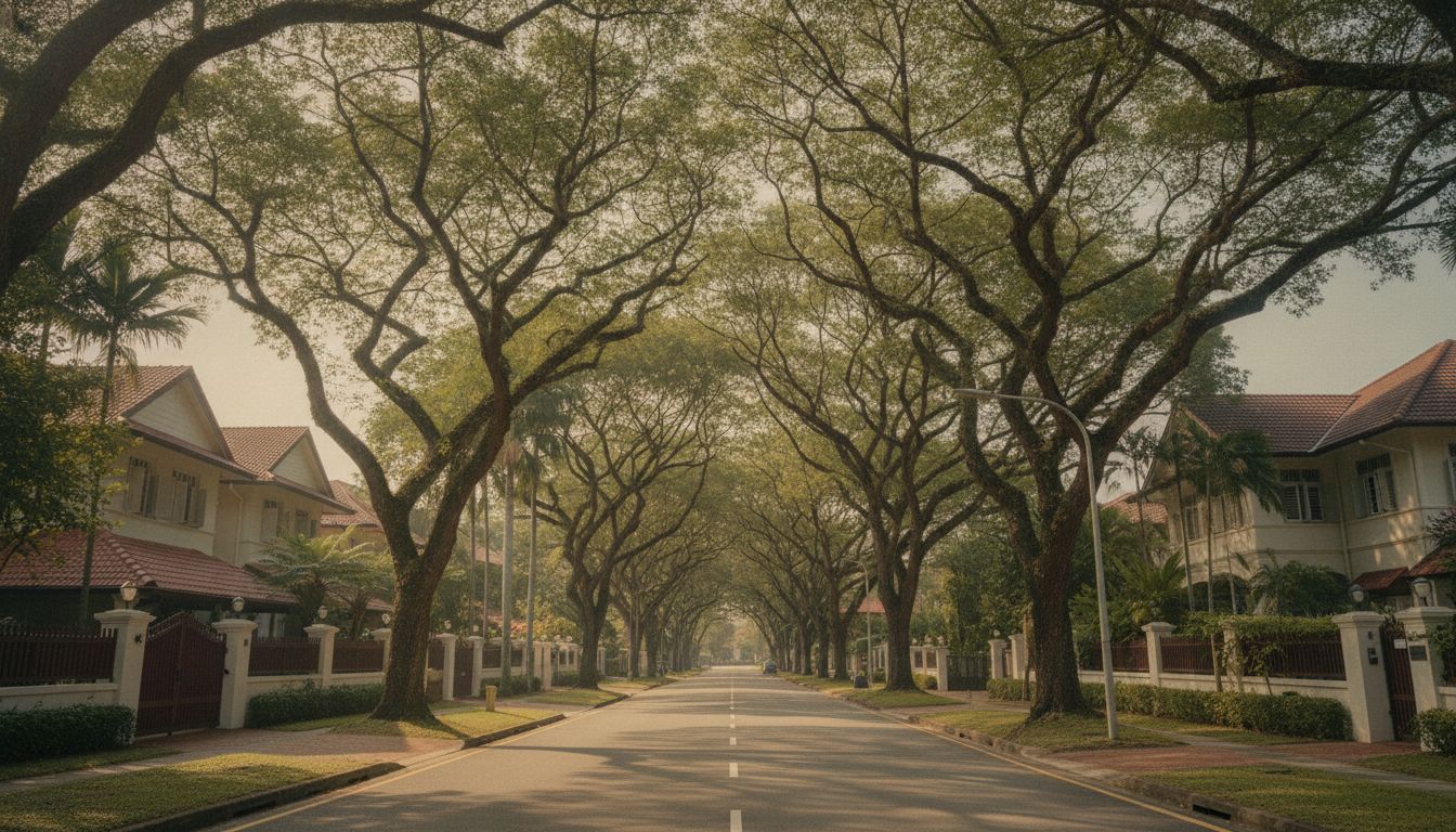 Tree-lined landed homes avenue in Bukit Timah, Singapore
