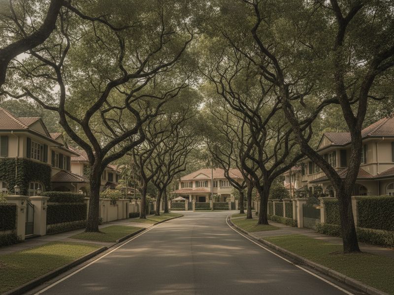 Tree-lined residential road in Watten Estate, Singapore