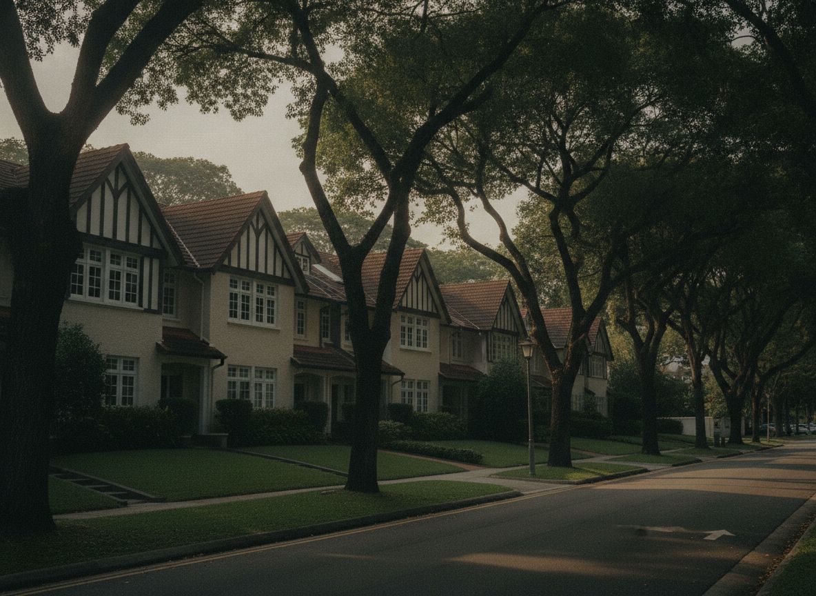 Tudor-style homes on a quiet street in Watten Estate, Singapore